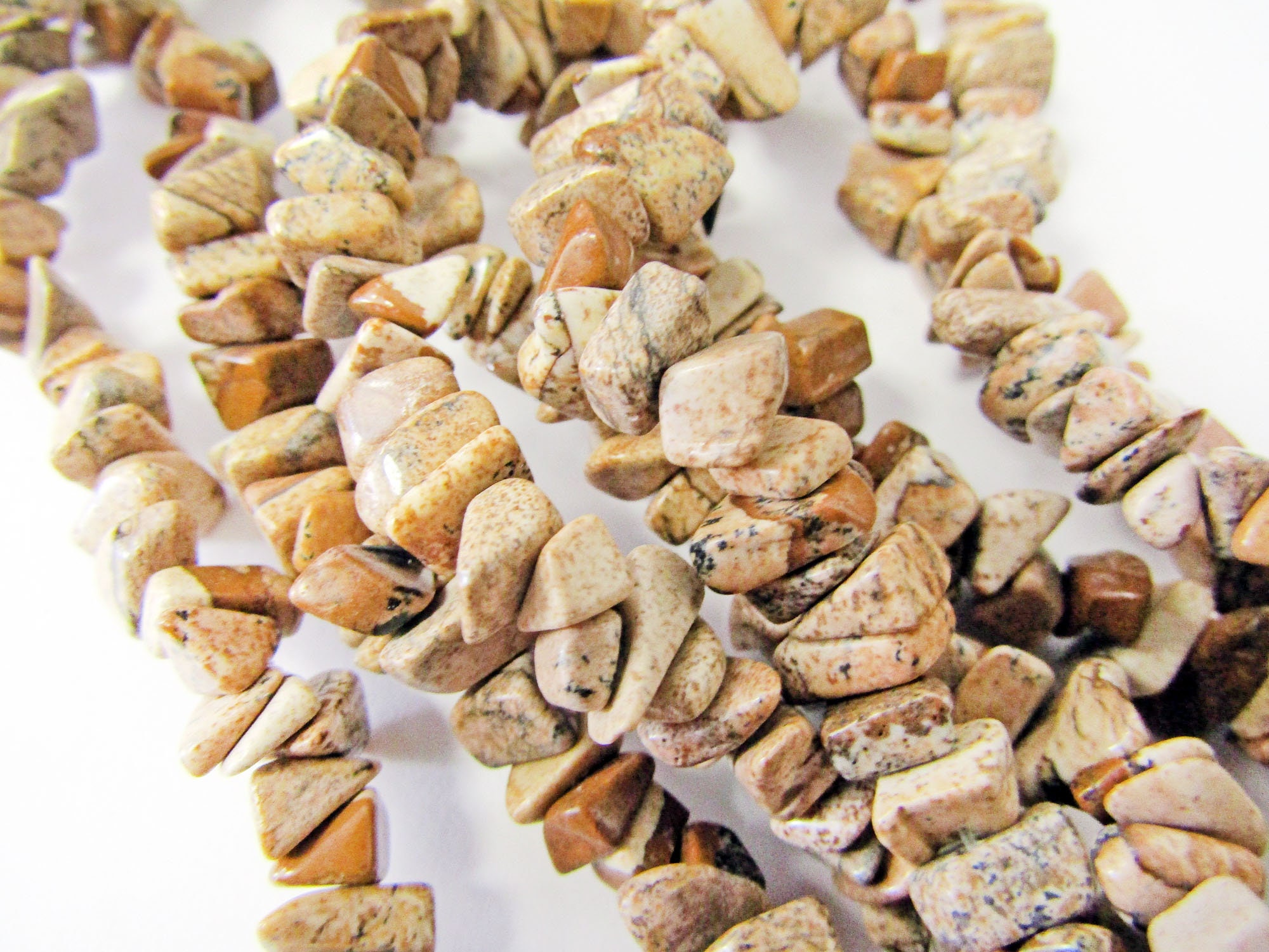 Picture Jasper Stone Chips, Natural Stone Beads, 2 Strands Mixed Small Tan Beads