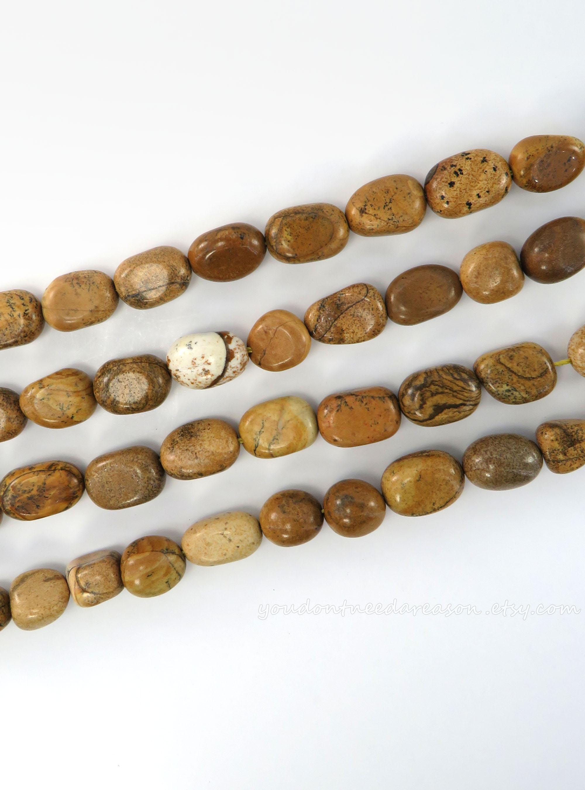 Picture Jasper Tumbled Beads: Natural Brown Gemstone Chips, 15" Strand (8-19x4-12mm) - Jewelry Making Beads