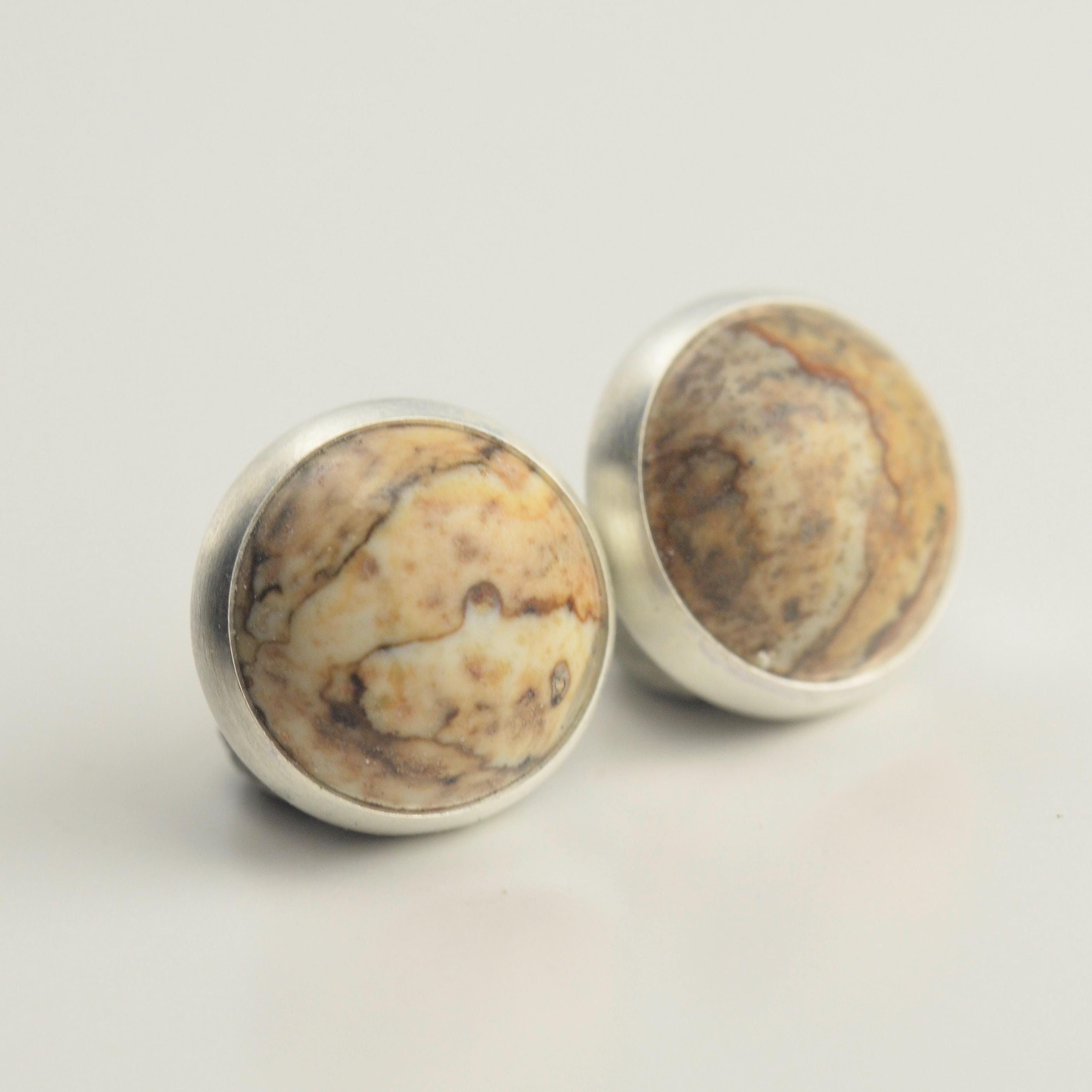 Picture Jasper 10mm Sterling Silver Stud Earrings
