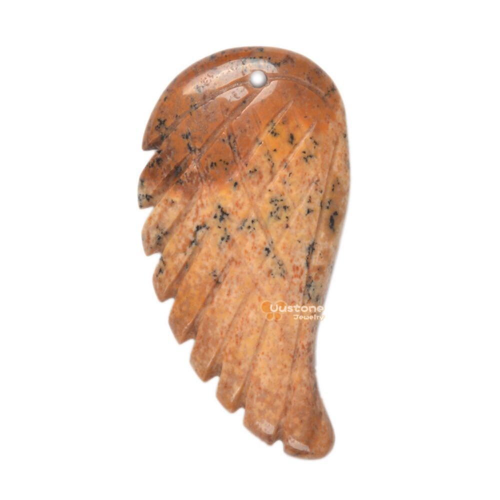 30mm Carved Picture Jasper Gemstone Angel Wing Earrings Bead (both Sides Carved)