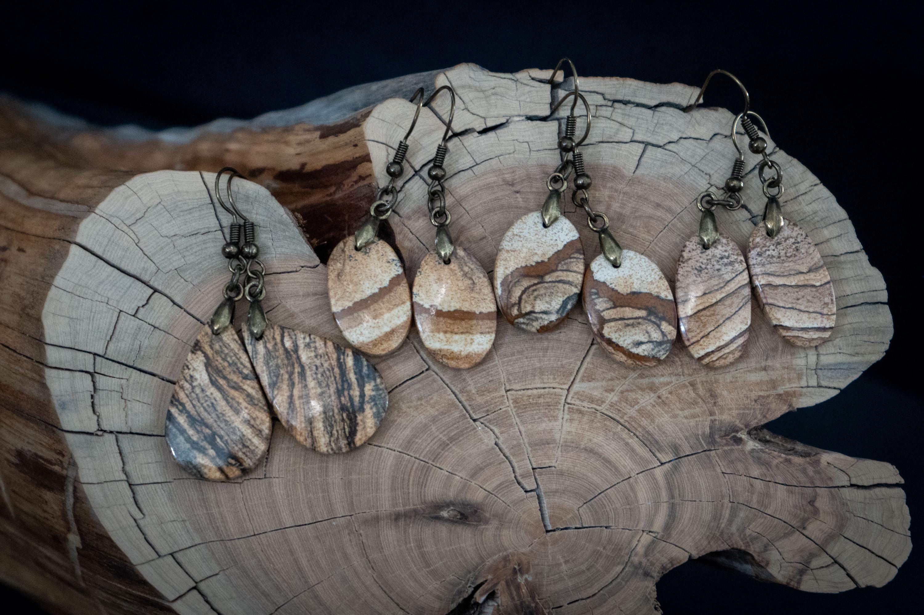 Boho Chic Handmade Picture Jasper Earrings - Earthy Gemstone Dangles