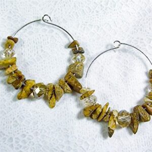 Cynthia Lynn "DESERT SAND" Picture Jasper Gemstone Chip Quartz Crystal Hoop Earrings