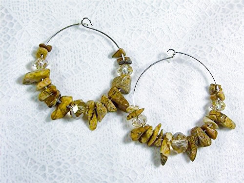 Cynthia Lynn "desert Sand" Picture Jasper Gemstone Chip Quartz Crystal Hoop Earrings