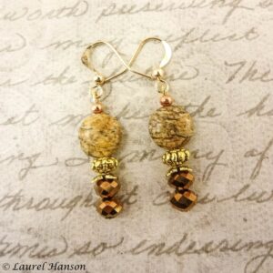 Picture Jasper Earrings: Czech Crystal, Gold Plated Surgical Steel