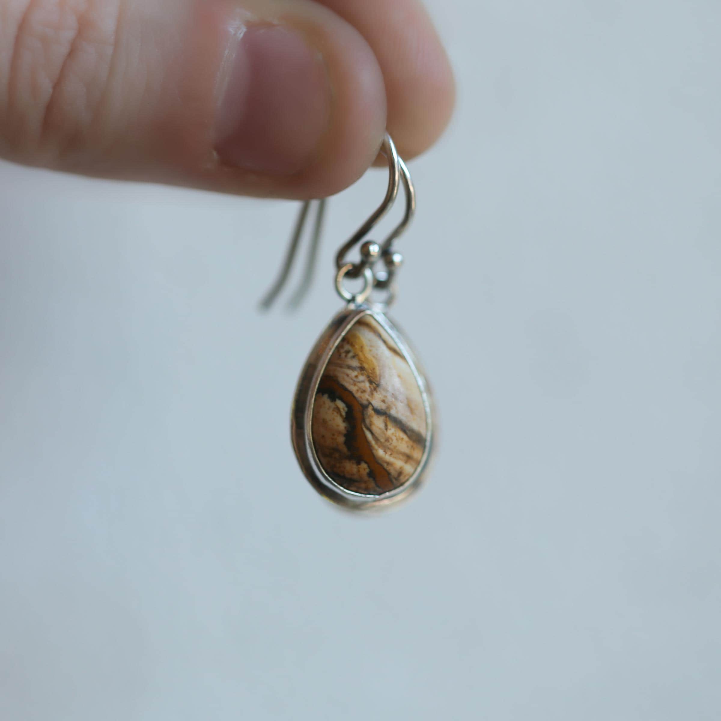 Picture Jasper Teardrop Earrings - Choose Your Pair - .925 Sterling Silver
