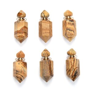 43X15MM Picture Jasper Gemstone Natural Perfume Bottle Pendant Faceted Point, Essential Oil Bottle Beads 1 Bead (80017243-P71)