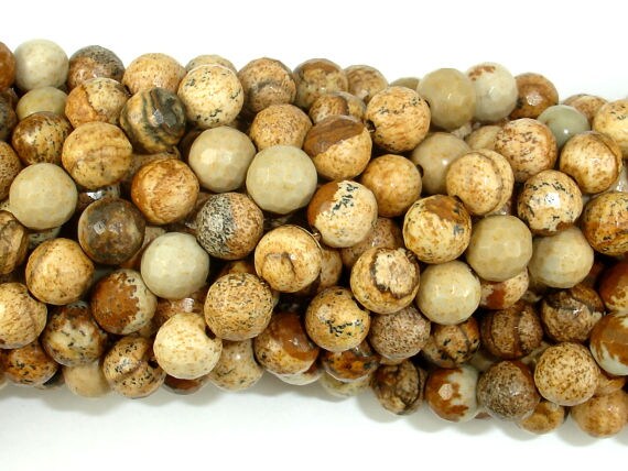 Picture Jasper Beads, 6mm Faceted Round Beads, 15.5 Inch, Full Strand, Approx 61 Beads, Hole 1 Mm, A Quality (345025002)
