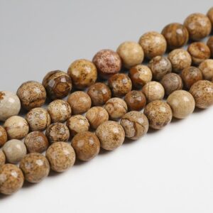 Faceted Picture Jasper Beads, Natural Brown Round Gemstone Beads 2mm–14mm, Spacer Beads For Jewelry Making, Full 15.5'' Strand