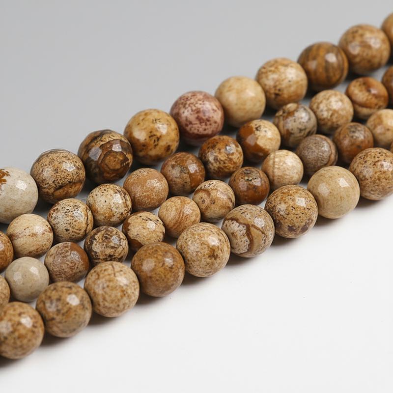Faceted Picture Jasper Beads, Natural Brown Round Gemstone Beads 2mm–14mm, Spacer Beads For Jewelry Making, Full 15.5'' Strand