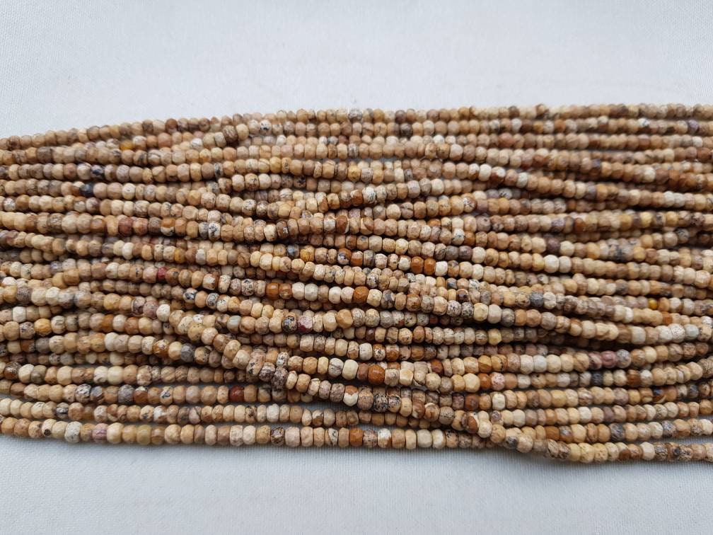Picture Jasper Beads: Faceted Rondelle, 3-4mm, 13" Strand