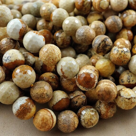 Picture Jasper Beads (round)(faceted)(4mm)(6mm)(8mm)(10mm)(12mm)(16"strand)