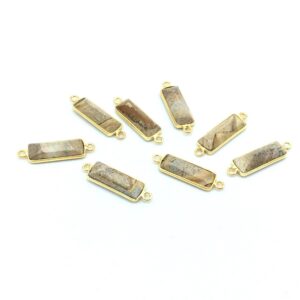 Gold Vermeil Picture Jasper Rectangle Bezel Connector (5mm x 15mm)