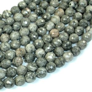 Gray Picture Jasper Beads, 8mm, Faceted Round Beads, 15 Inch, Full strand, Approx 46 beads, Hole 1 mm, A quality (141025002)