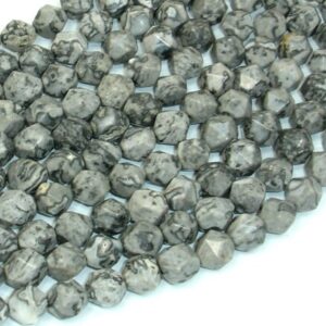 Gray Picture Jasper Beads, 8mm, Star Cut Faceted Round, 15 Inch, Full strand, Approx 47 beads, Hole 1mm (141186001)