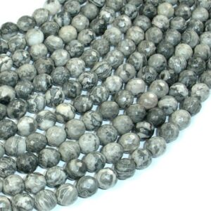 Gray Picture Jasper Beads, 6 mm Faceted Round Beads, 15 Inch, Full strand, Approx 61 beads, Hole 1 mm, A quality (141025001)