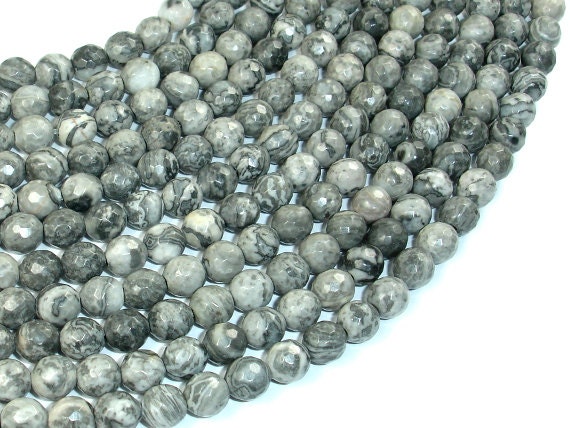 Gray Picture Jasper Beads, 6 Mm Faceted Round Beads, 15 Inch, Full Strand, Approx 61 Beads, Hole 1 Mm, A Quality (141025001)