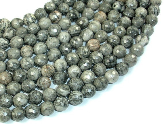 Gray Picture Jasper Beads, 8mm, Faceted Round Beads, 15 Inch, Full Strand, Approx 46 Beads, Hole 1 Mm, A Quality (141025002)