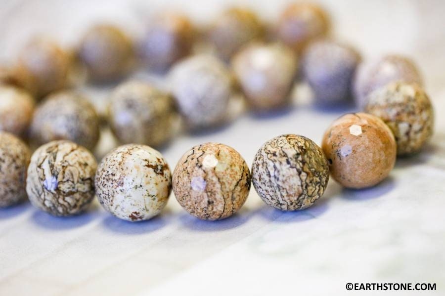 Picture Jasper 18mm/ 16mm/ 12mm Faceted Round Beads 16" Strand