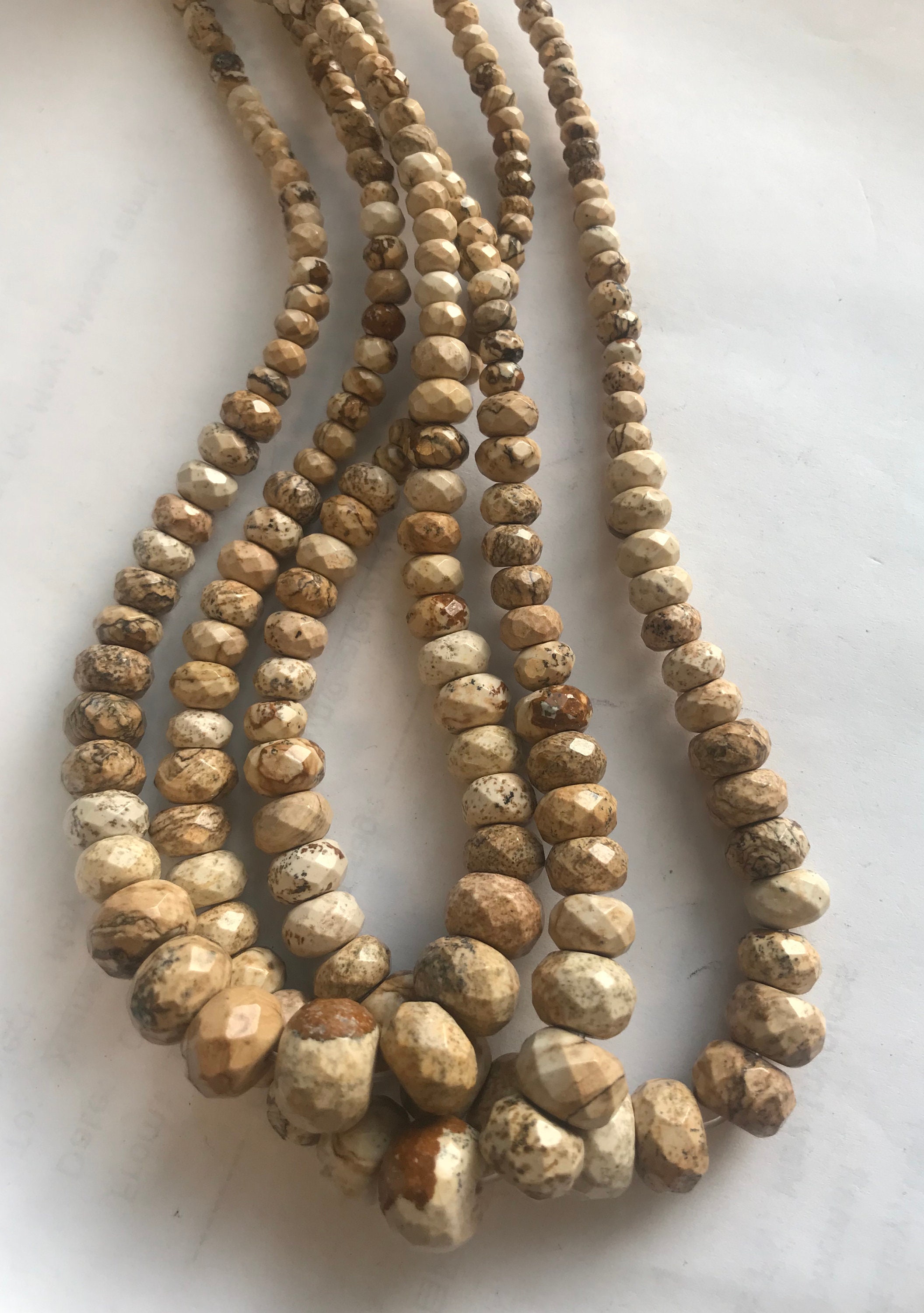 Natural Picture Jasper 5x3-14x10mm 10x6-20x15mm Faceted Graduated Rondelle  Gemstone Beads - 15.5 Inch Strand
