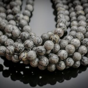 Natural Gray Picture Jasper, High Quality In Faceted Round, 6-10mm Gemstone Beads