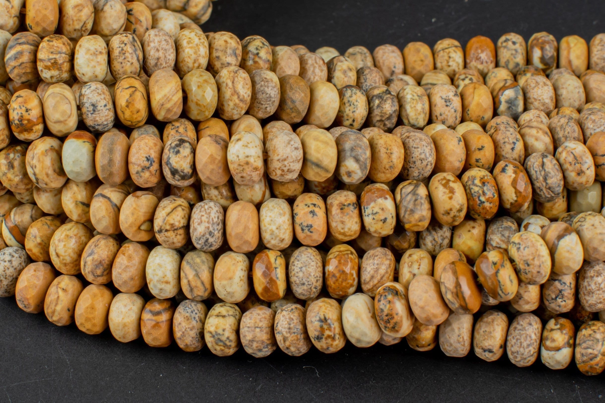 Natural Picture Jasper Faceted Roundel 4mm And 8mm- Full 16 Inch Strand Gemstone Beads