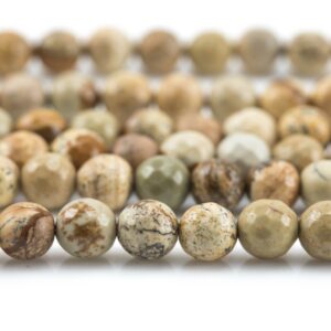 Natural Special Light Picture Jasper Faceted Round 4mm, 6mm, 8mm, 10mm, 12mm, 14mm Gemstone Beads