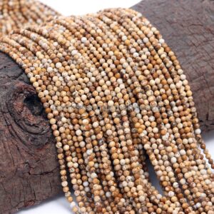 Top Quality AAA Natural Picture Jasper Faceted Round Bead, 2-2.5mm Wholesale Bulk Beads 13" Strand Jasper Stone for Jewelry Making Craft