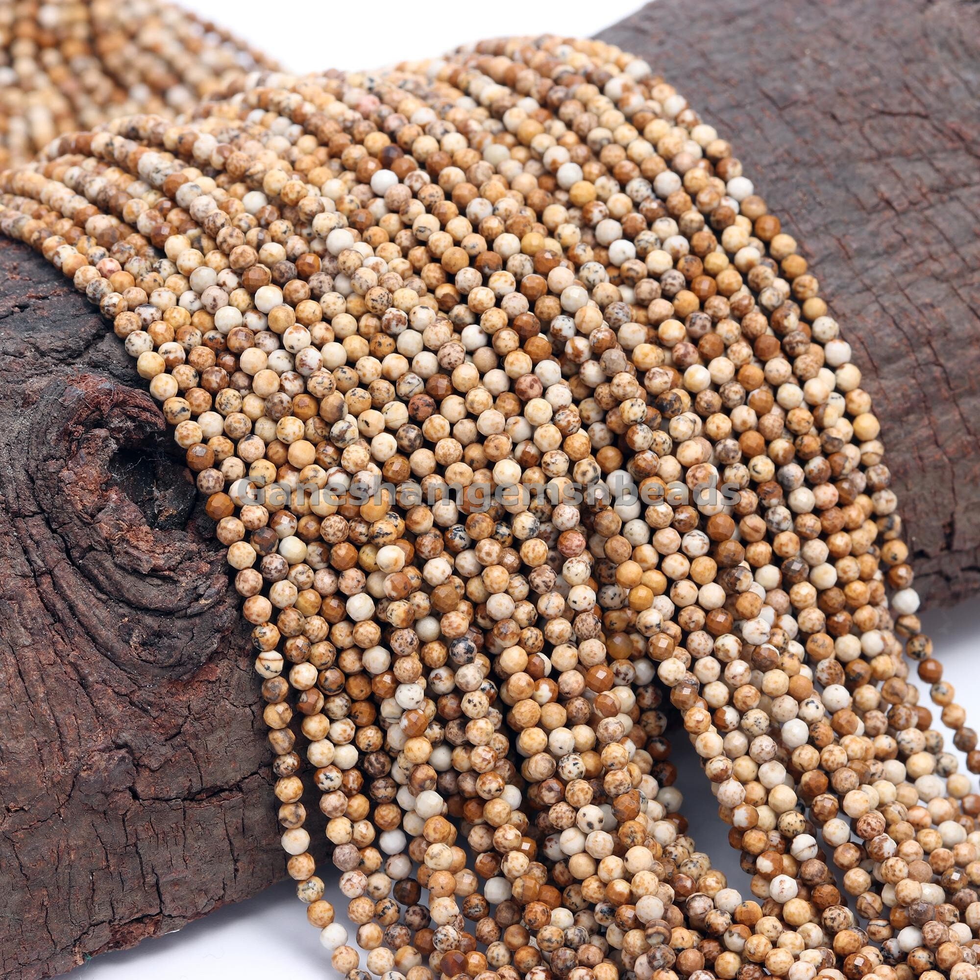 Top Quality Aaa Natural Picture Jasper Faceted Round Bead, 2-2.5mm Wholesale Bulk Beads 13" Strand Jasper Stone For Jewelry Making Craft