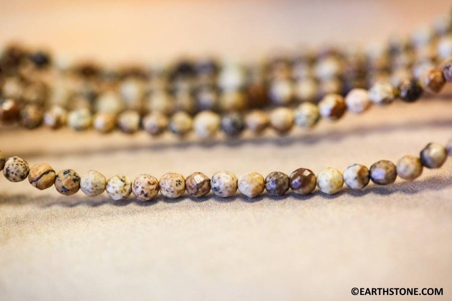 Xs/ Picture Jasper 3mm Faceted Round Beads 16" Strand Natural Jasper Gemstone For Jewelry Making