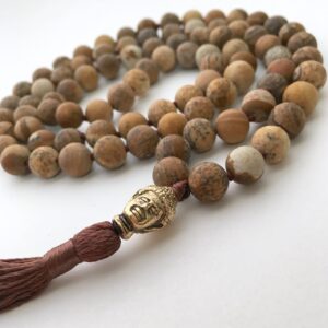 108 Mala Necklace, Picture Jasper Necklace, Matte Necklaces, Hand Knotted Necklace, Hand Knotted Mala, Meditation Jewelry, Buddhist Necklace