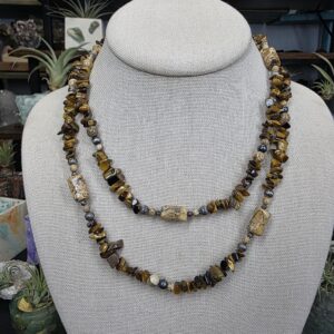 36" Tiger's Eye Chip & Picture Jasper Necklace | Earthy Gemstone Statement Strand