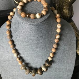 Picture Jasper Necklace Bracelet Set: Beaded Jewelry