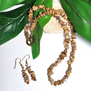 Picture Jasper Chip Necklace and Earrings Set - Picture Jasper Necklace - Picture Jasper Earrings - Chip Necklace - Brown and Gold Jewelry