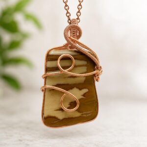 Copper Wire Wrapped Picture Jasper Necklace – Earth Tone Boho Pendant, Artisan Jewelry
