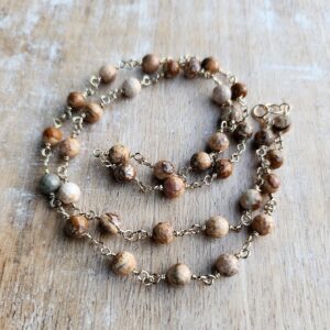 Picture Jasper Gemstone Necklace Gold, Brown Beige Stone Necklace, 8mm Stone Necklace, Layering Necklace, Short Necklace, Long Necklace