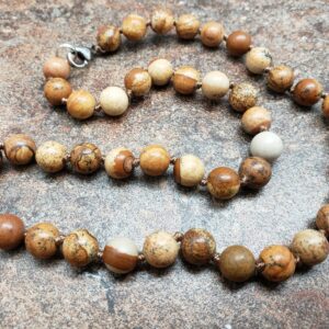 Picture Jasper Hand Knotted Necklace With Lobster Claw Clasp