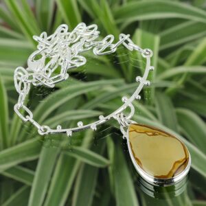 Handmade Pear Picture Jasper Necklace: 925 Sterling Silver Adjustable Chain