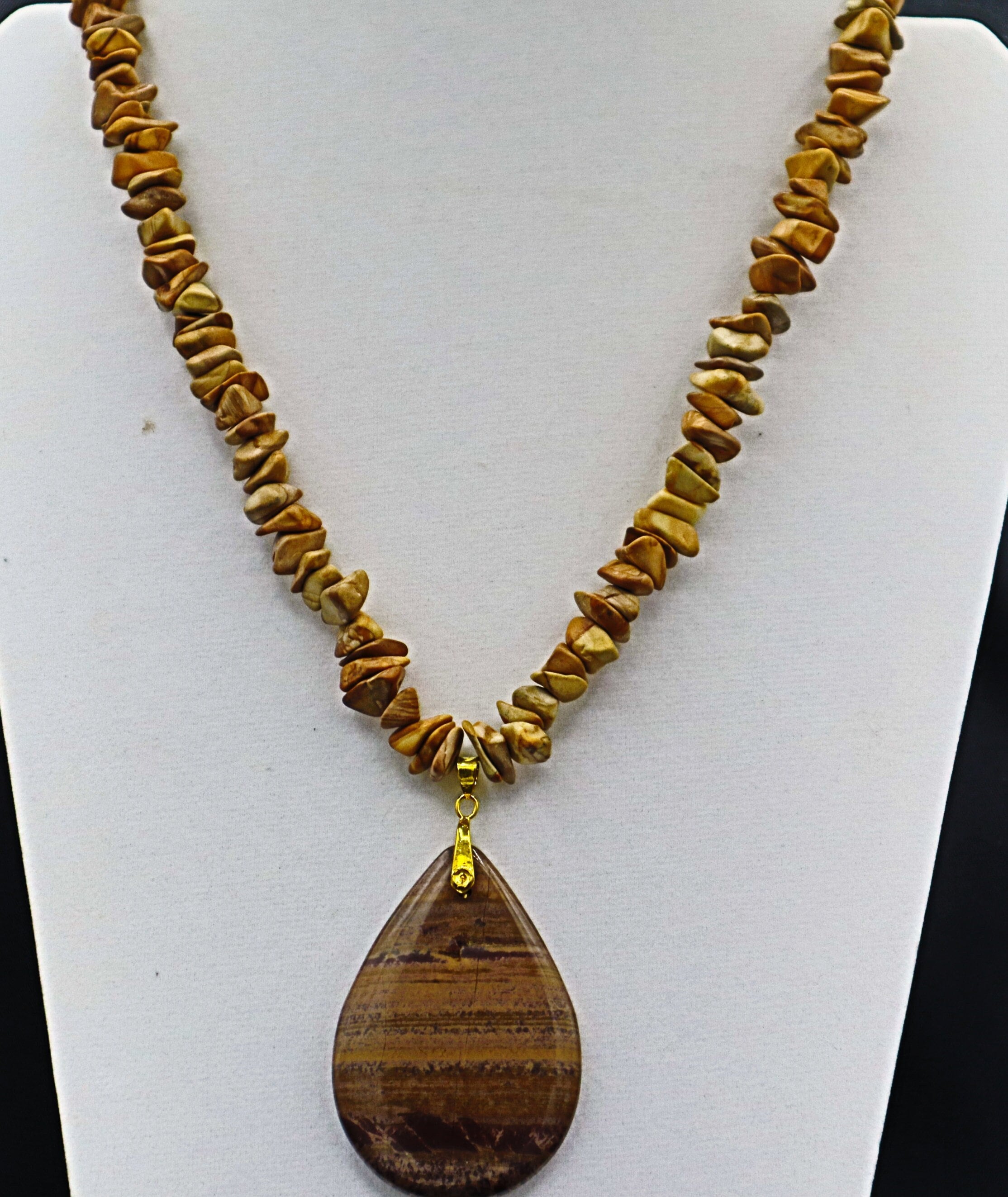 Necklace: Picture Jasper Large Chips With Wood Jasper Pendant.