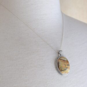 Large Sterling Silver Picture Jasper Necklace, Silver Jasper Gemstone Layering Necklace, CHOOSE YOUR PENDANT