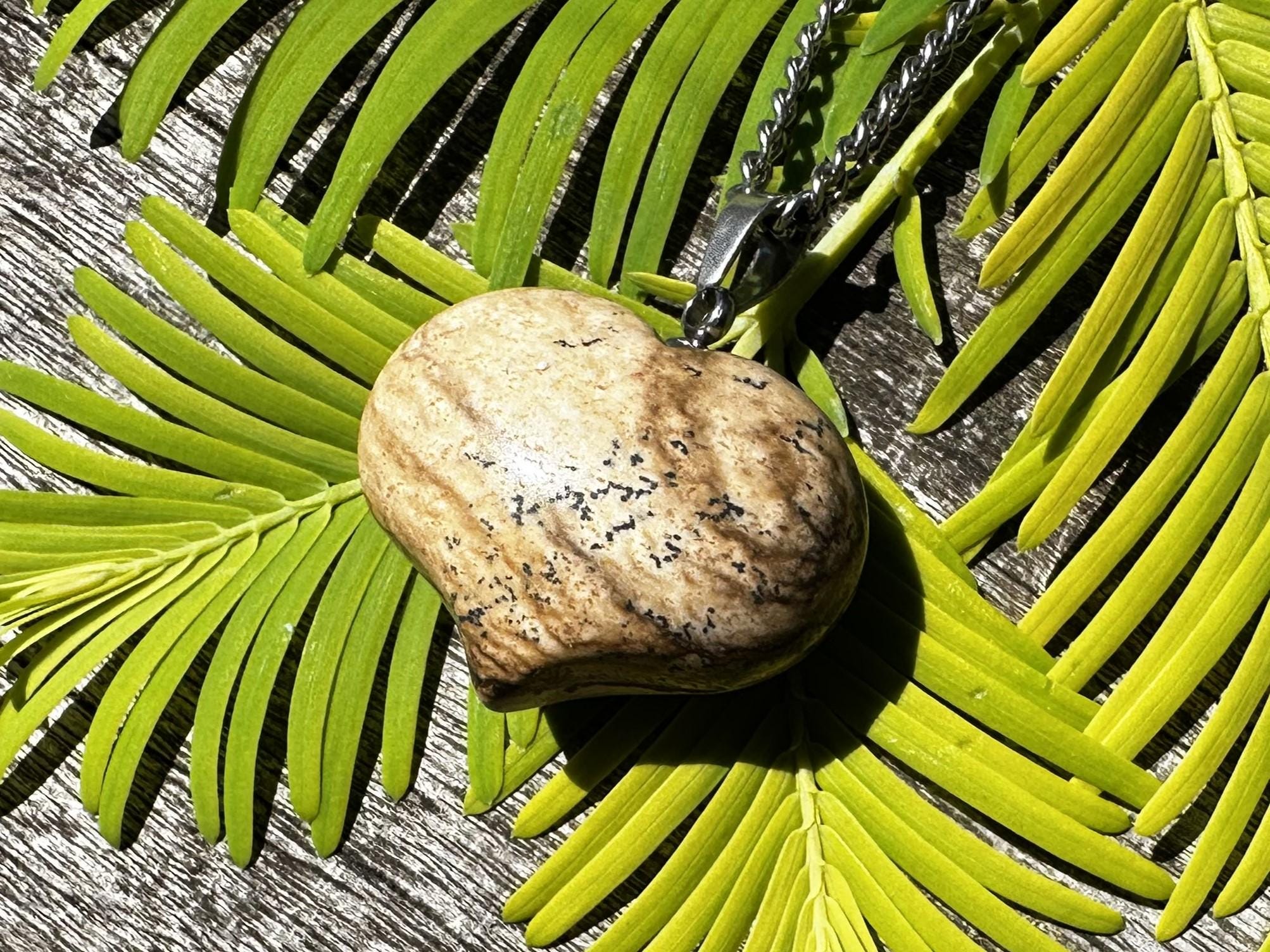 Picture Jasper Puffy Heart Healing Stone Necklace With Positive Healing Energy!