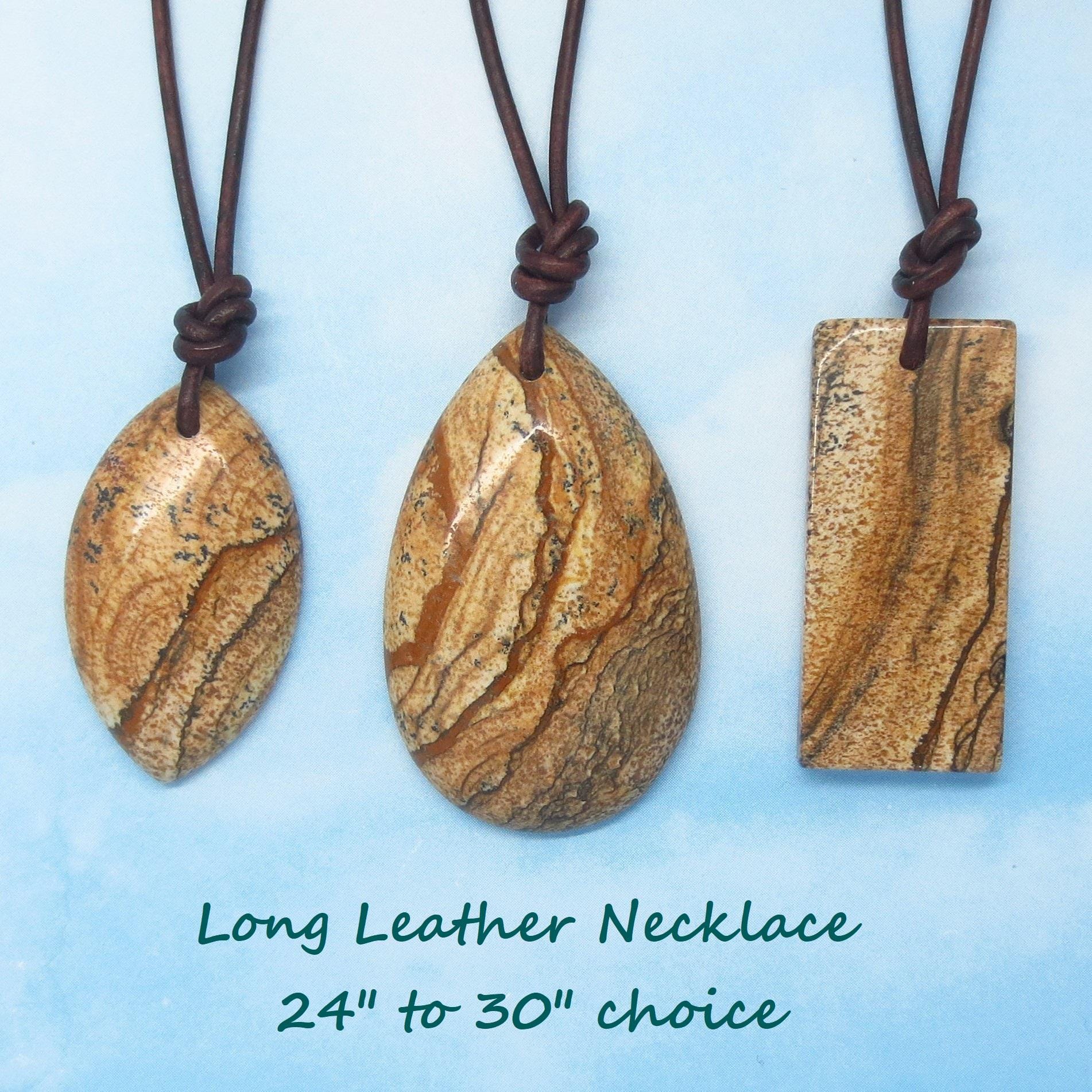 Usa Picture Jasper Necklace Leather Long Boho