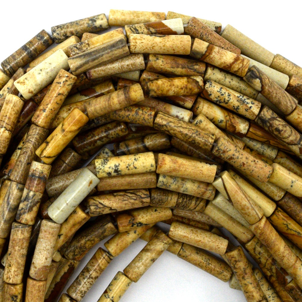 13mm Natural Picture Jasper Tube Beads 15.5" Strand