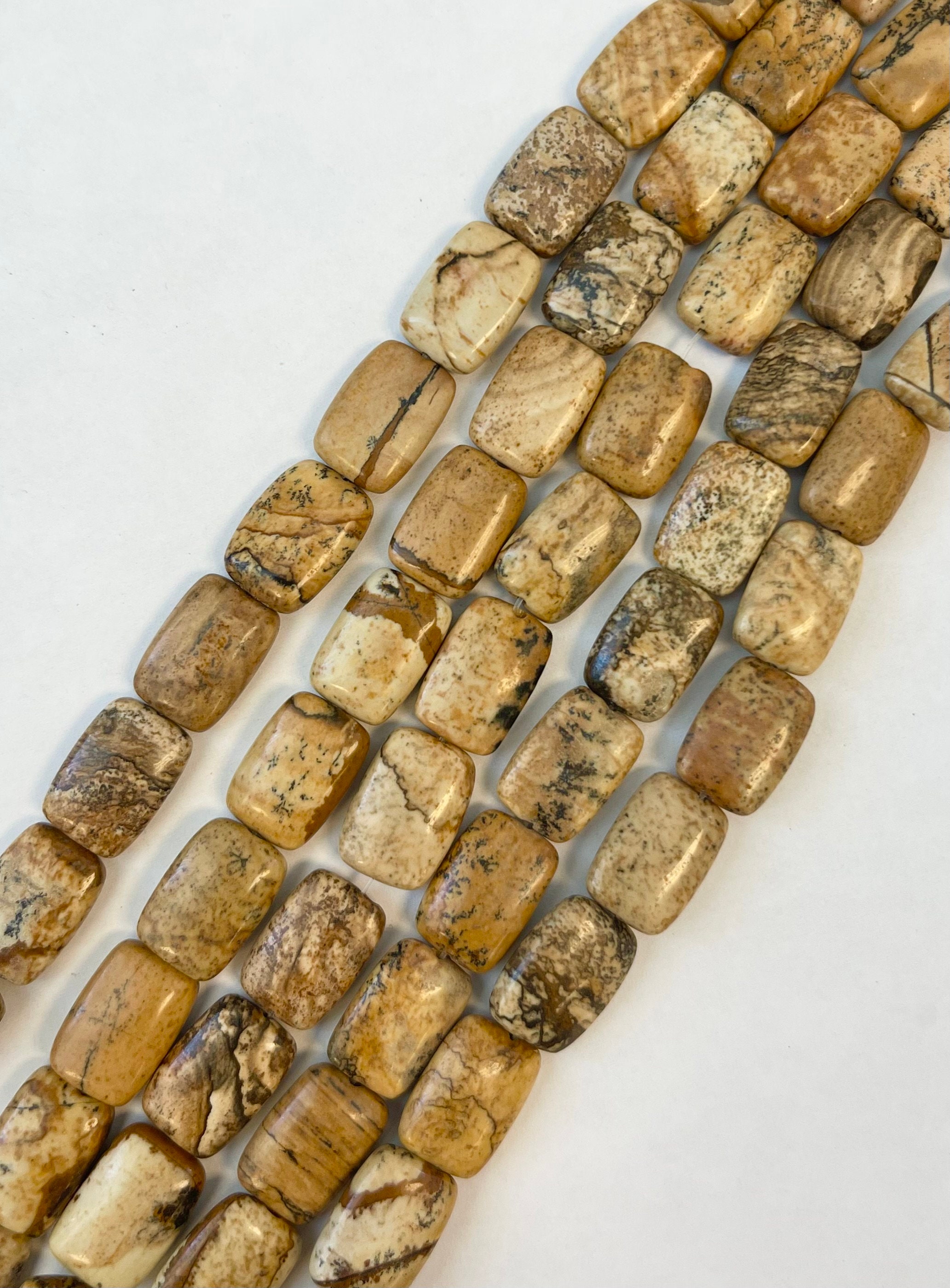 Picture Jasper 15x10x5mm Rectangle Gemstone Beads  -15.5 Inch Strand
