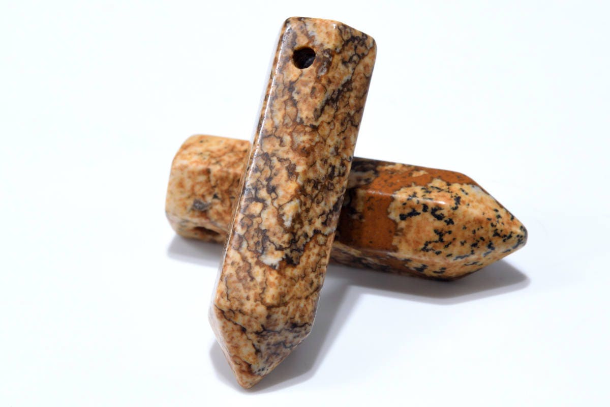 2 Pcs 30x8mm Picture Jasper Beads Healing Hexagonal Pointed Aaa Genuine Natural Loose Beads Bulk Lot 2,4,6,12,50 (103330-722)