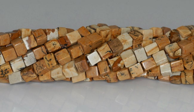 5mm Picture Jasper Gemstone Square Cube Loose Beads 15 Inch Full Strand (90182176-a113)