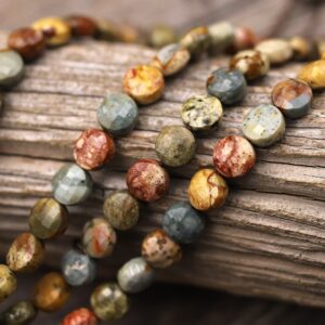 Faceted Natural Owyhee Picture Jasper Coin Beads 6mm 8mm 10mm 15.5" Strand Faceted Natural Owyhee Picture Jasper Coin Beads 6mm 8mm 10mm 15.5" Strand