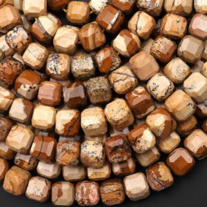 Faceted Natural Picture Jasper 8mm Cube Beads Aka Desert Jasper 15.5" Strand Faceted Natural Picture Jasper 8mm Cube Beads Aka Desert Jasper 15.5" Strand