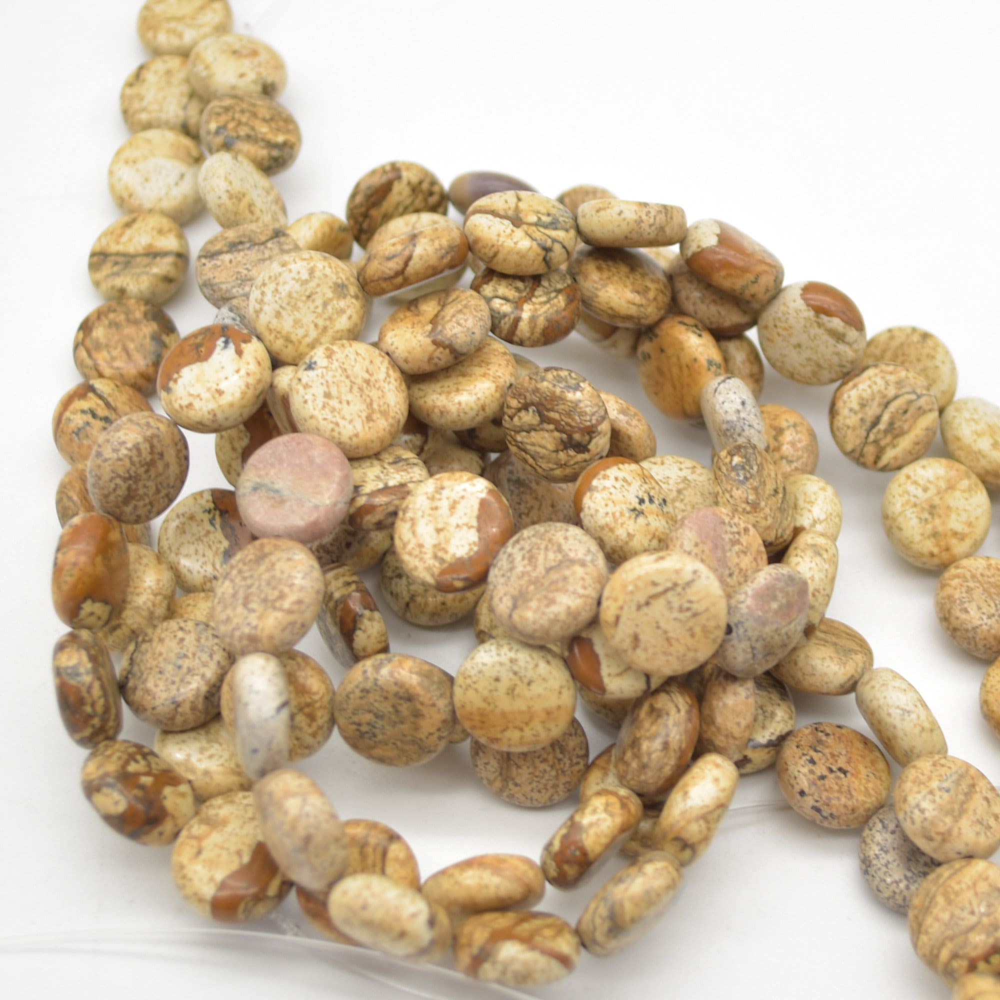 Picture Jasper Gemstone Disc Coin Beads - 12mm - 15" Strand