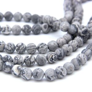 Matte Gray Picture Jasper Beads 6mm 8mm 10 12mm Gray Map Jasper Beads Scenery Jasper Beads Natural Gray Beads Gray Mala Beads Gray Gemstones