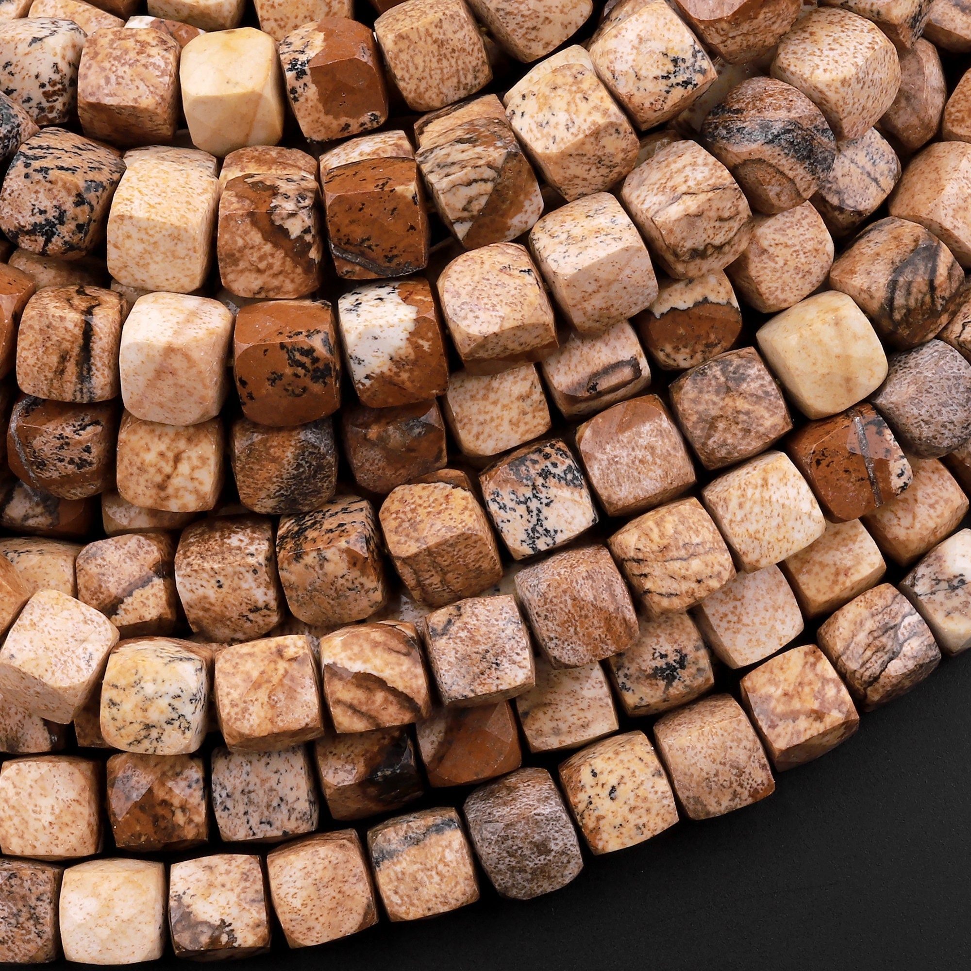 Natural Picture Jasper Faceted 4mm 6mm Cube Dice Square Beads Micro Laser Diamond Cut Gemstone 15.5" Strand Natural Picture Jasper Faceted 4mm 6mm Cube Dice Square Beads Micro Laser Diamond Cut Gemstone 15.5" Strand